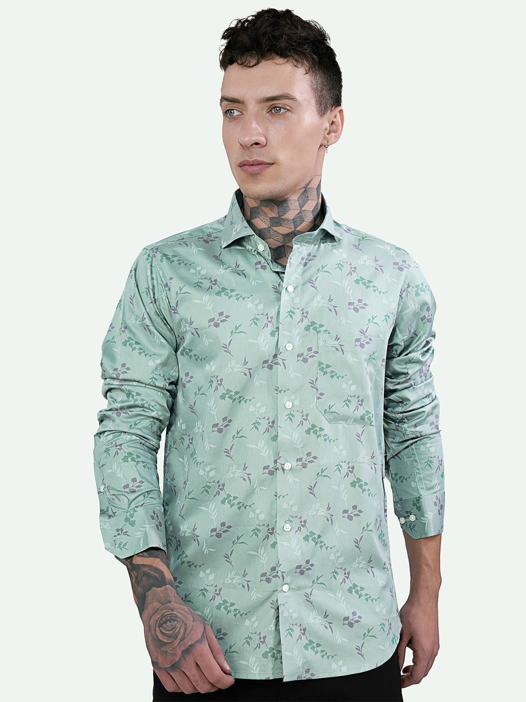 

FRENCH CROWN Standard Floral Printed Casual Cotton Shirt, Blue