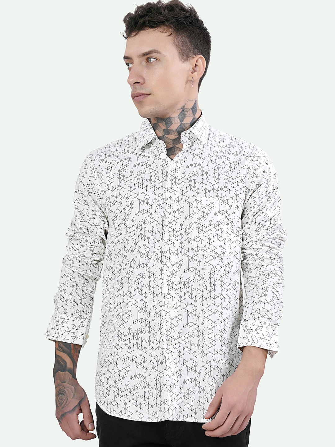 

FRENCH CROWN Printed Standard Casual Shirt, White
