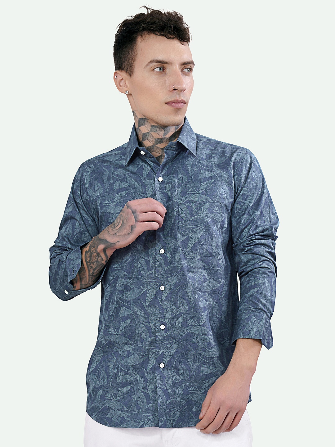 

FRENCH CROWN Standard Floral Printed cotton Casual Shirt, Blue