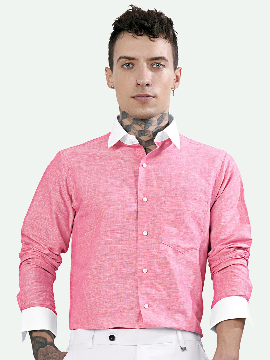 

FRENCH CROWN Standard Spread Collar Cotton Casual Shirt, Pink