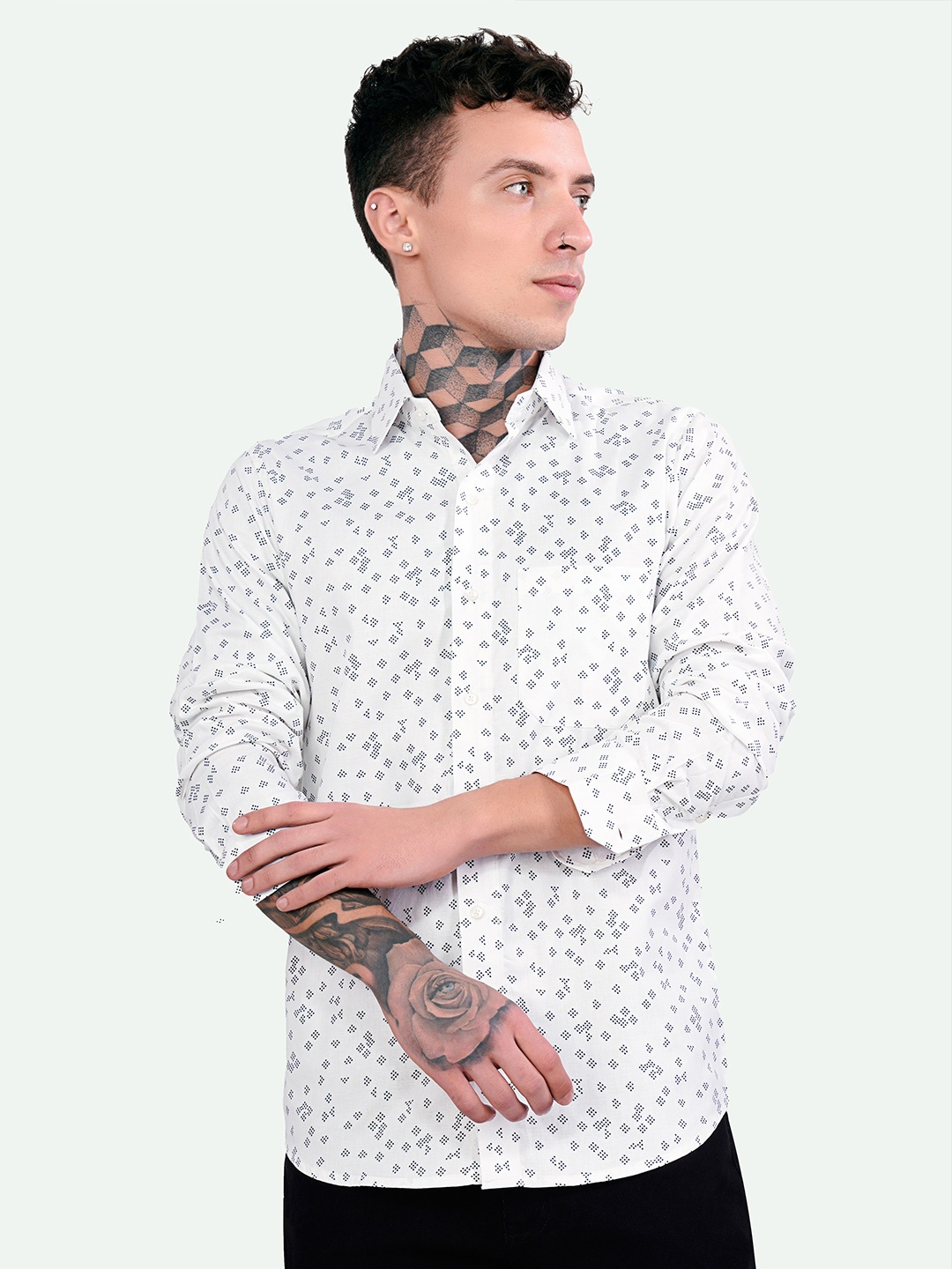 

FRENCH CROWN Standard Micro Ditsy Printed Cotton Casual Shirt, White