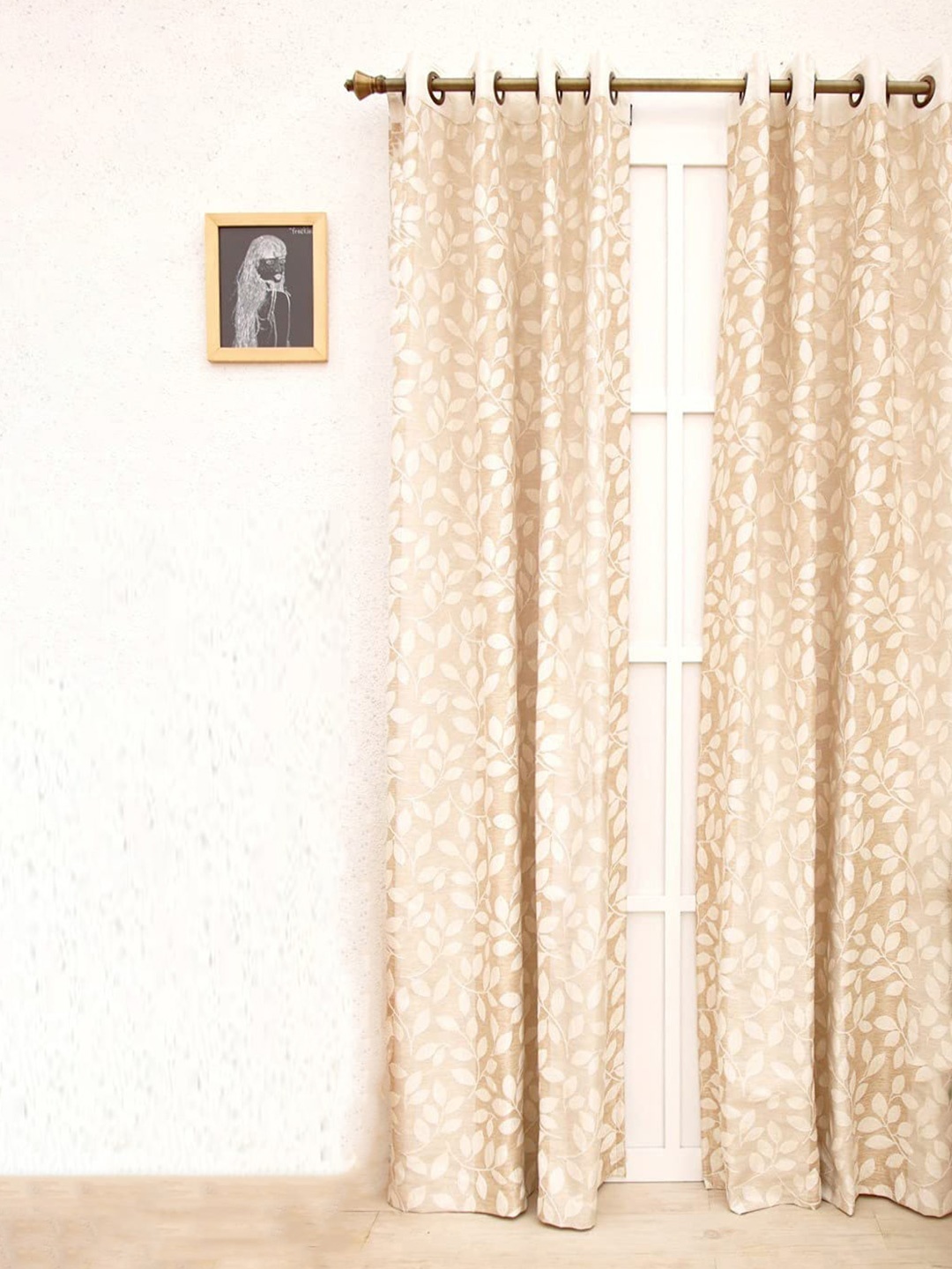 

Ariana Spear Beige & White Floral Room Darkening Long Door Curtain