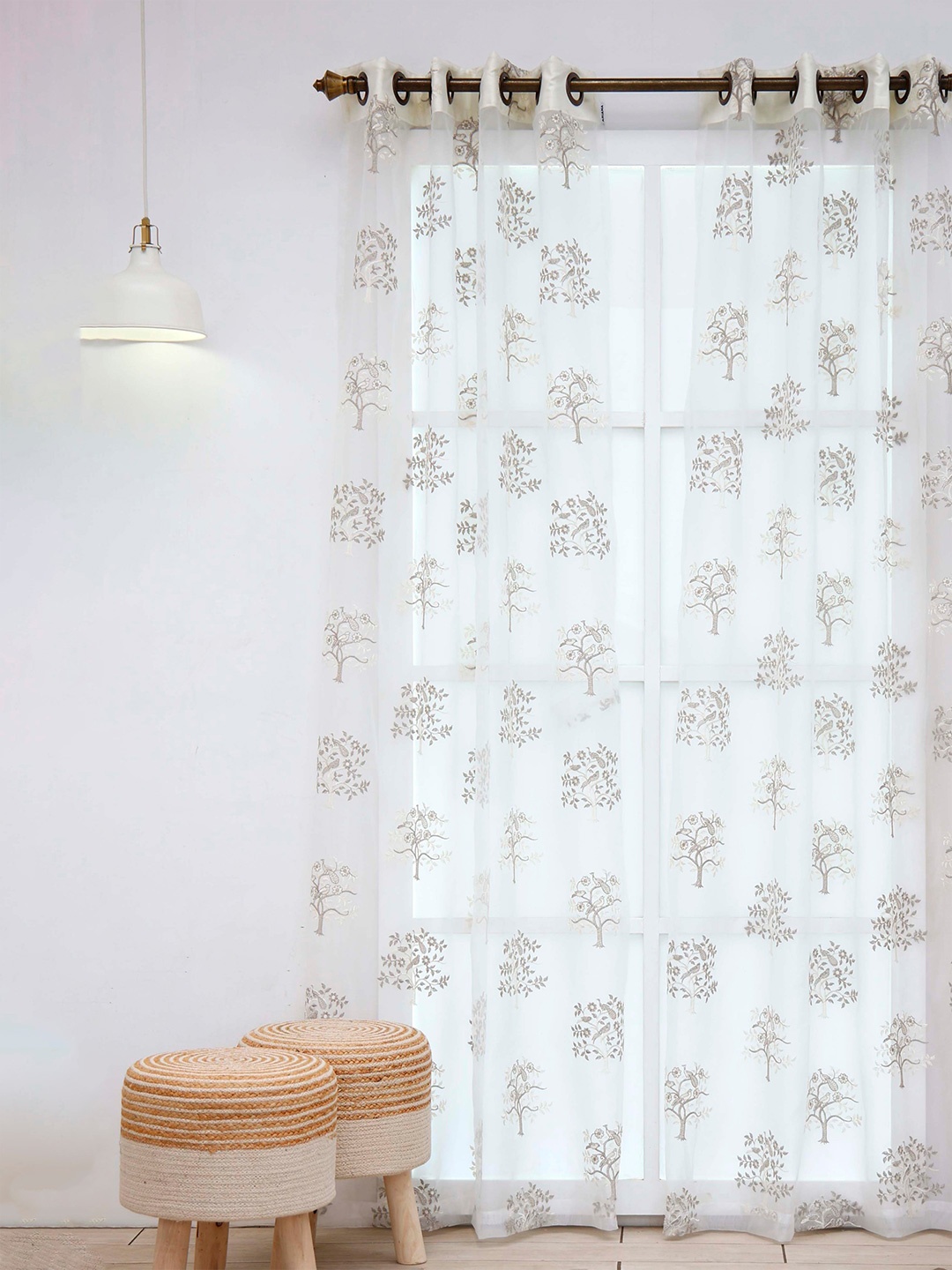 

Ariana Nicole White & Silver-Toned Floral Sheer Door Curtain