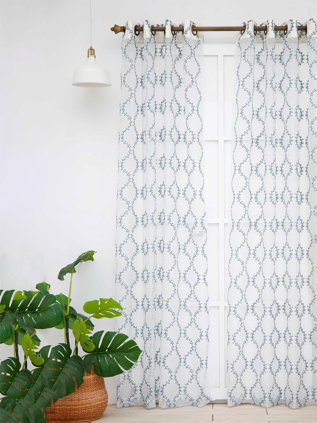 

Ariana White & Blue Embroidered Sheer Long Door Curtain