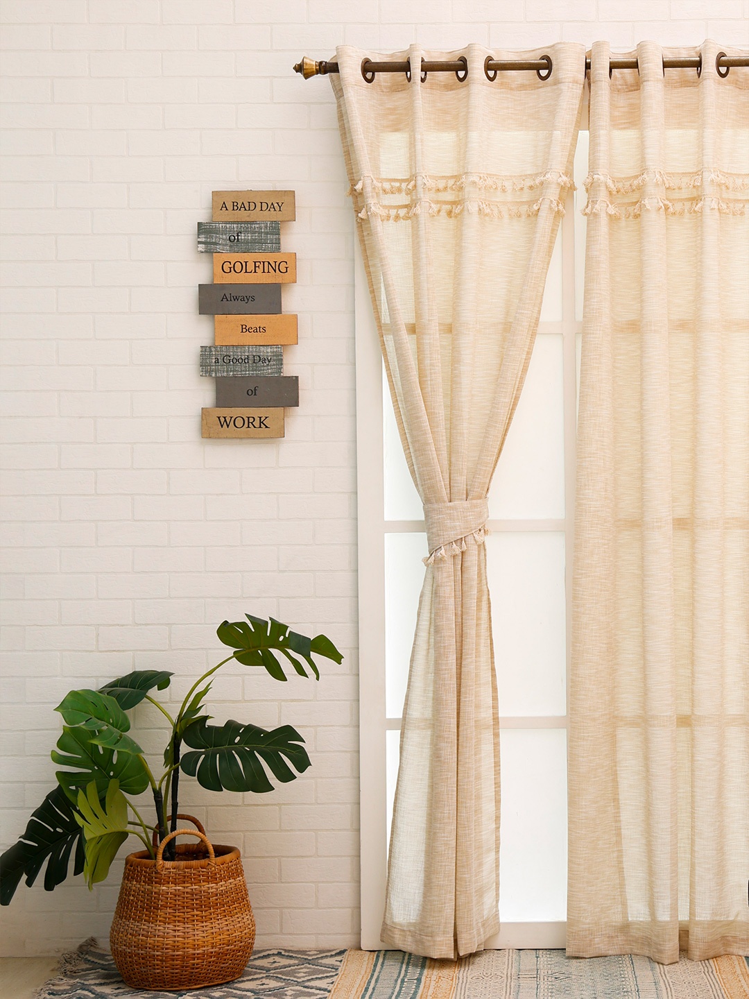 

Ariana Malaga Bohemian Cream-Coloured Sheer Long Door Curtain