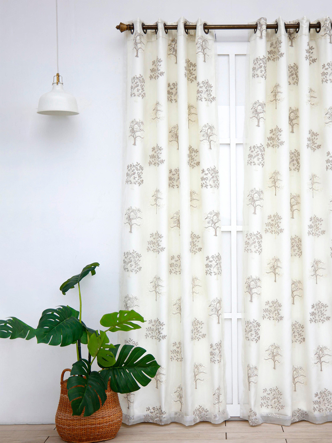 

Ariana Silver-Toned & Brown Floral Black Out Long Door Curtain