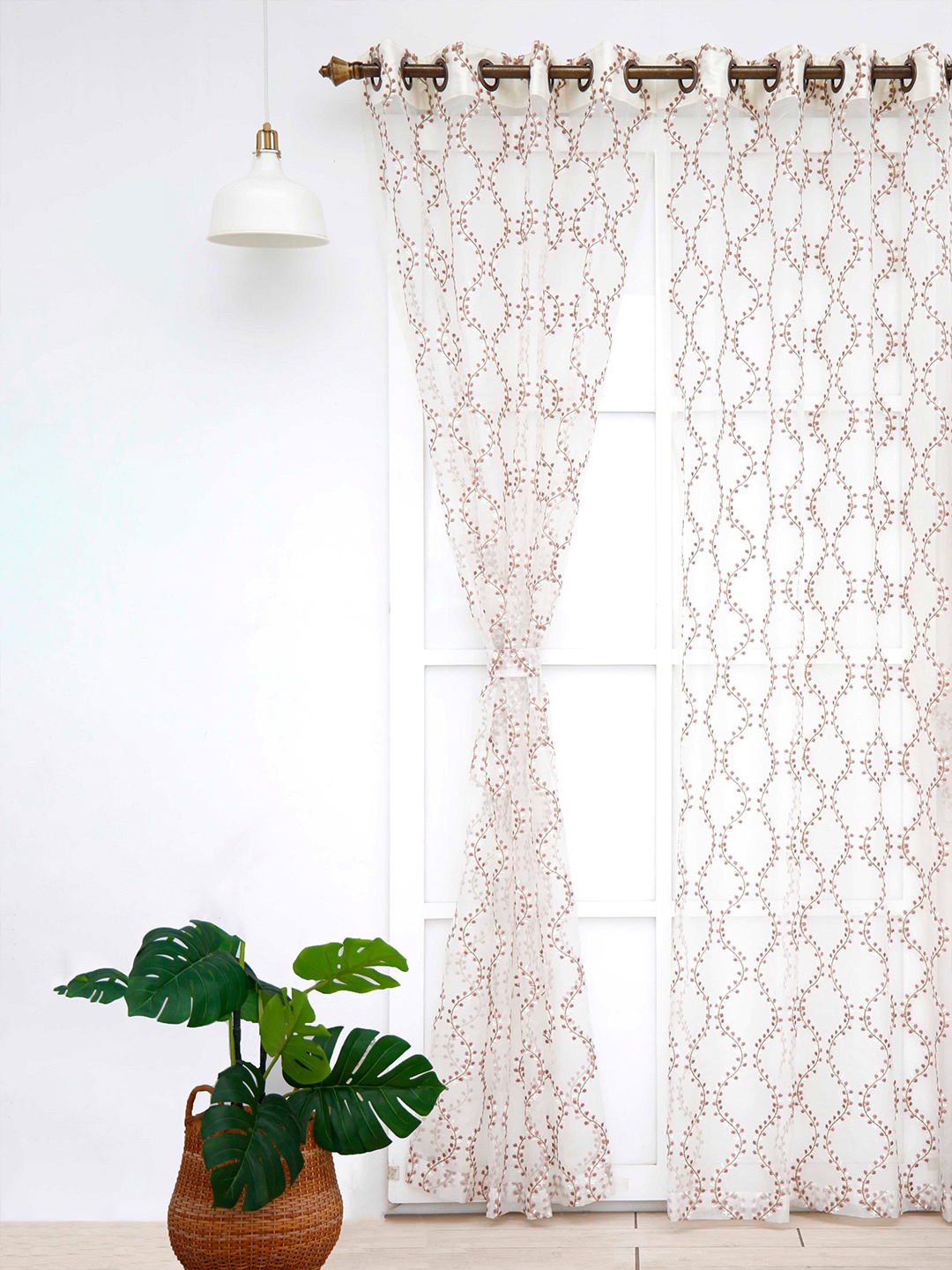 

Ariana Pink & White Embroidered Sheer Long Door Curtain