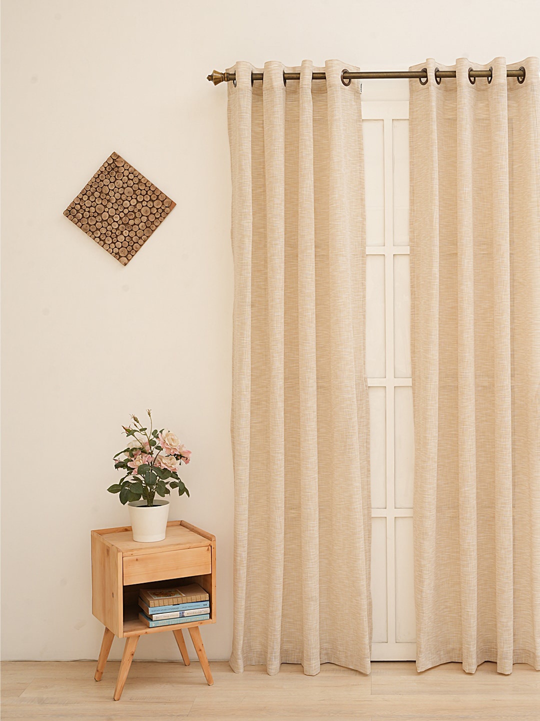 

Ariana Malaga Cream Abstract Linen Sheer Long Door Curtain