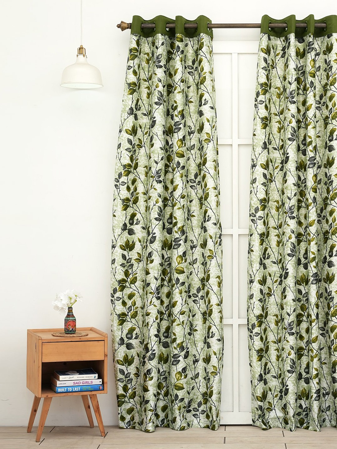 Ariana Green & White Floral Long Door Curtain