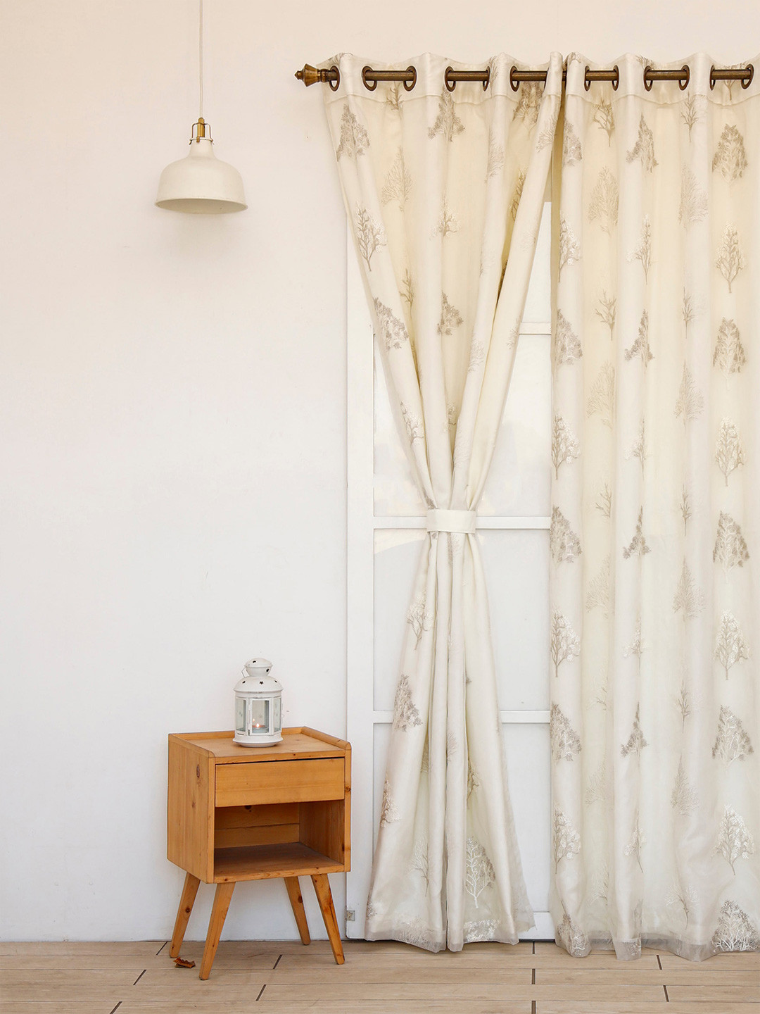 

Ariana Silver-Toned & White Embroidered Black Out Door Curtain