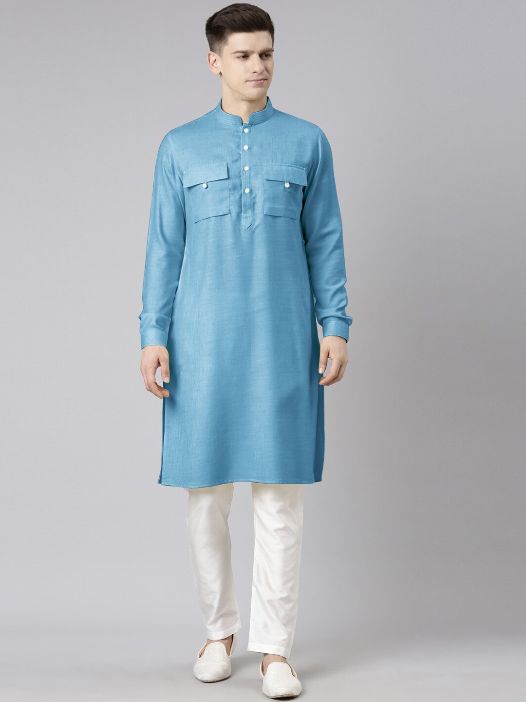 

TheEthnic.Co Regular Pure Cotton Kurta with Trousers, Blue