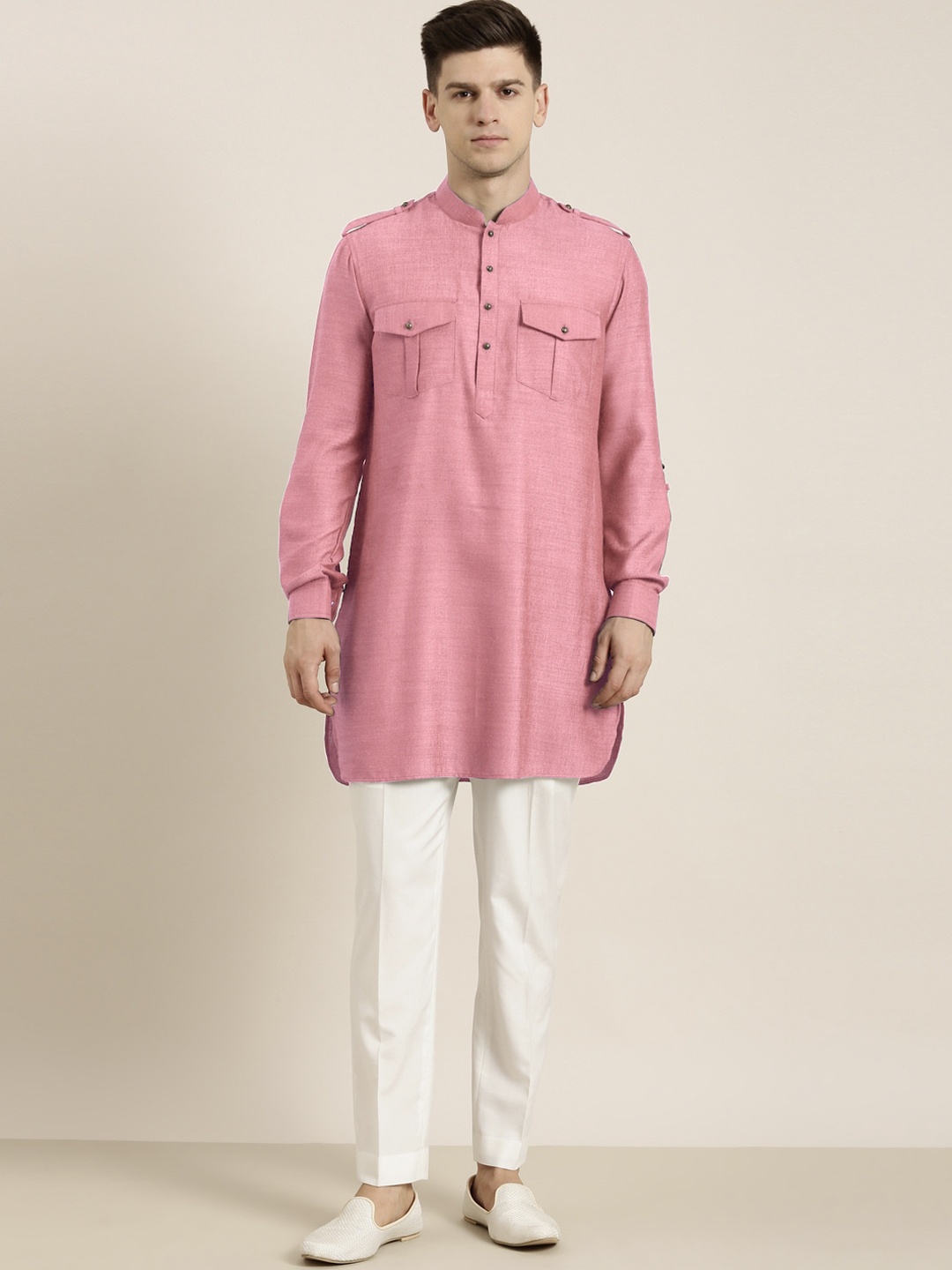 

TheEthnic.Co Pure Cotton Pathani Kurta with Pyjamas, Pink