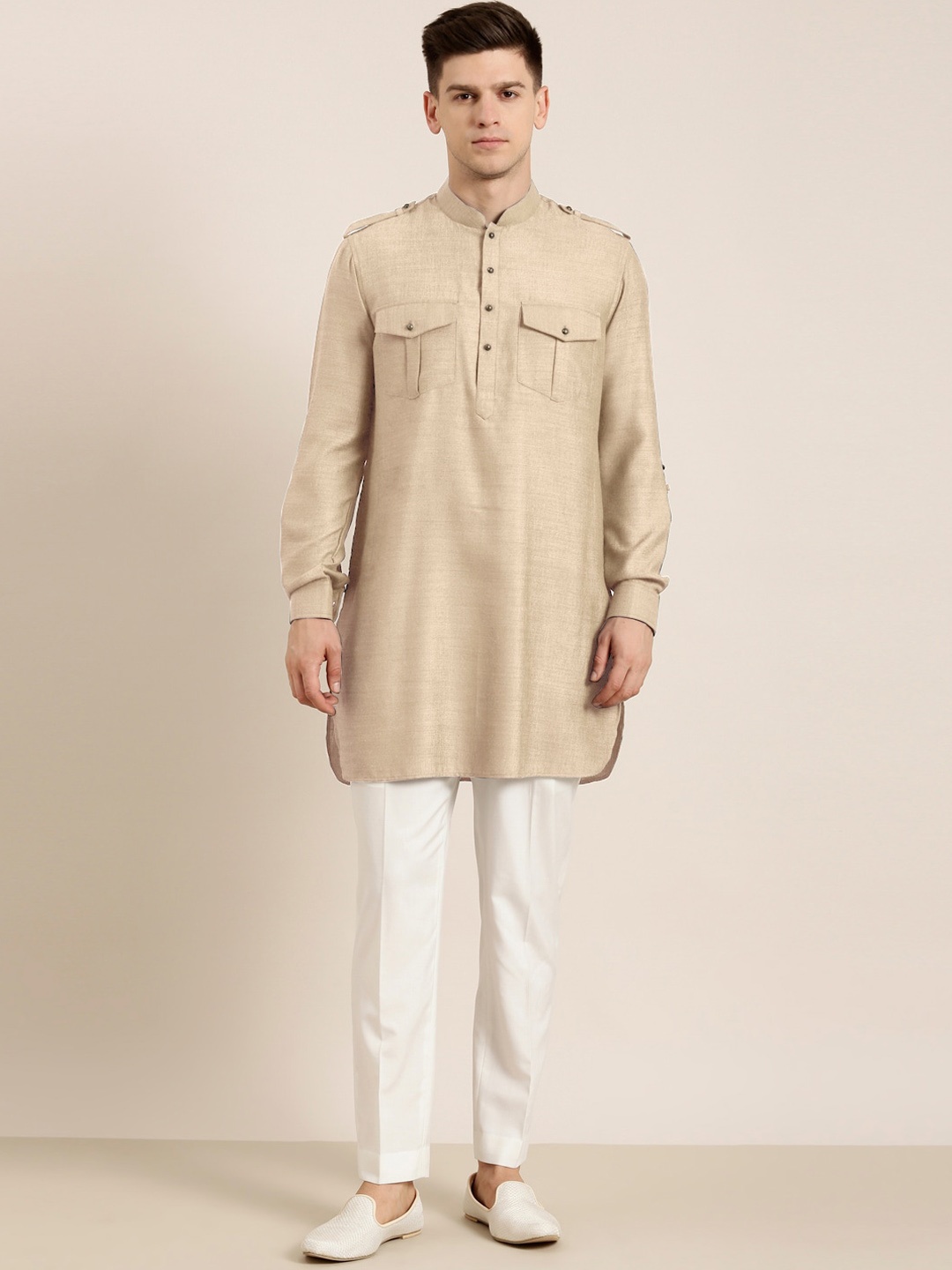 

TheEthnic.Co Pure Cotton Pathani Kurta with Trousers, Beige
