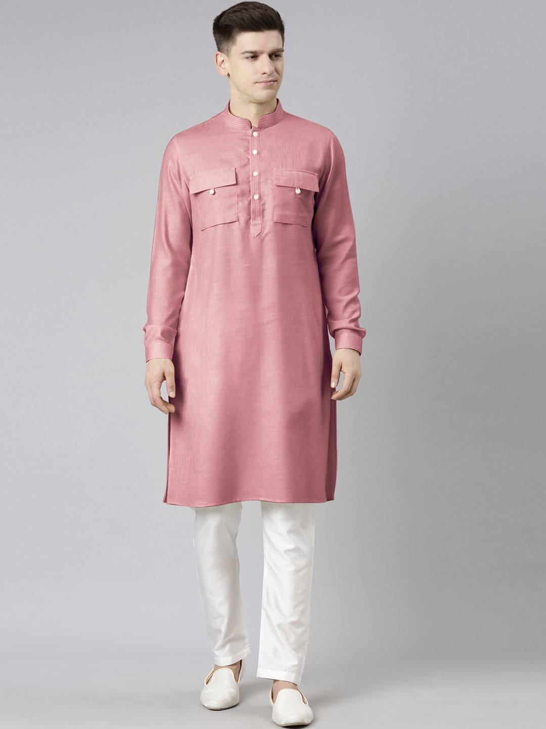 

TheEthnic.Co Pure Cotton Pathani Kurta with Pyjamas, Pink