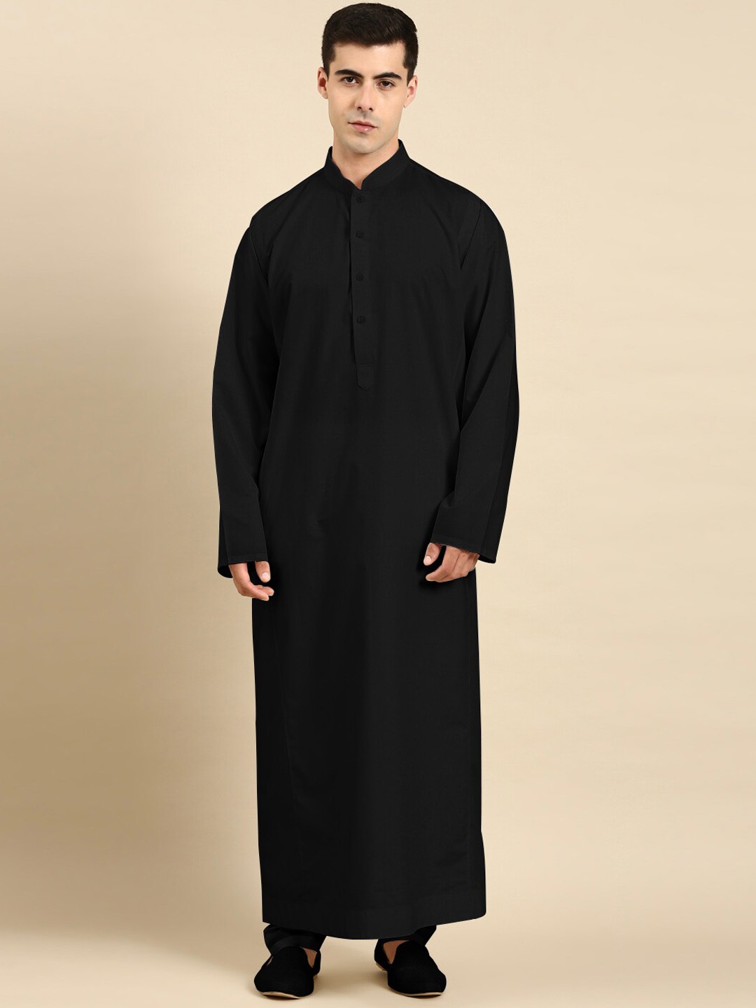 

TheEthnic.Co Mandarin Collar Pure Cotton Straight Kurta with Pyjamas, Black