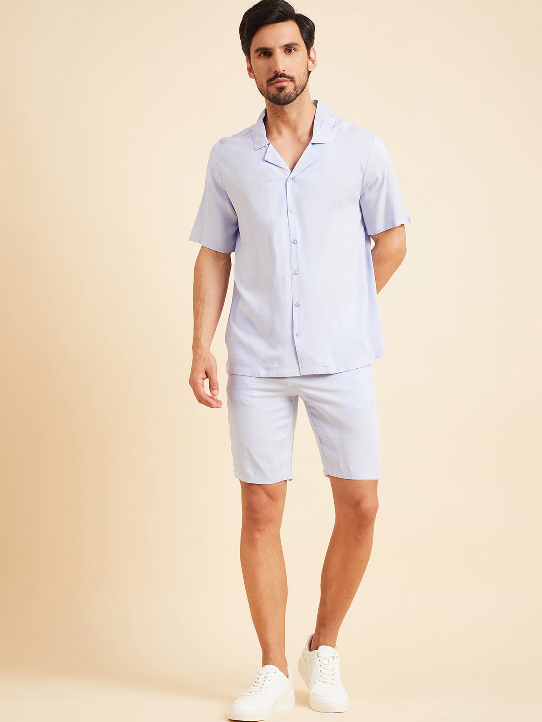 

Sangria Shirt Collar Short Sleeves Shirt & Shorts, Blue