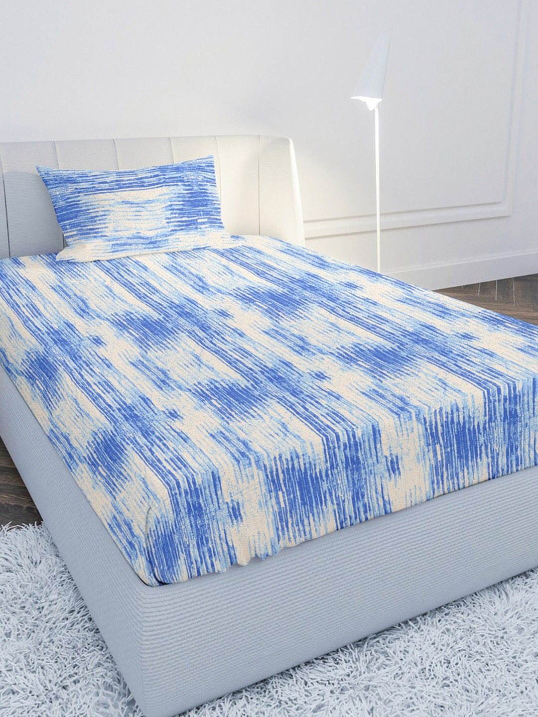 

MAYFAIR HOMES LONDON Blue & White 120 TC Single Bedsheet with 1 Pillow Covers
