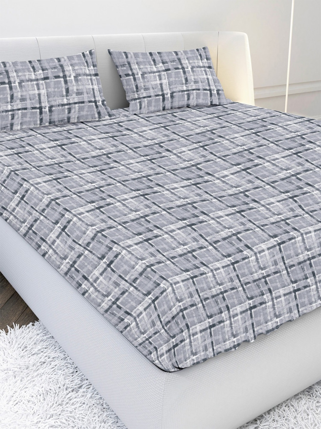 

MAYFAIR HOMES LONDON Grey & White Geometric 120 TC King Bedsheet with 2 Pillow Covers