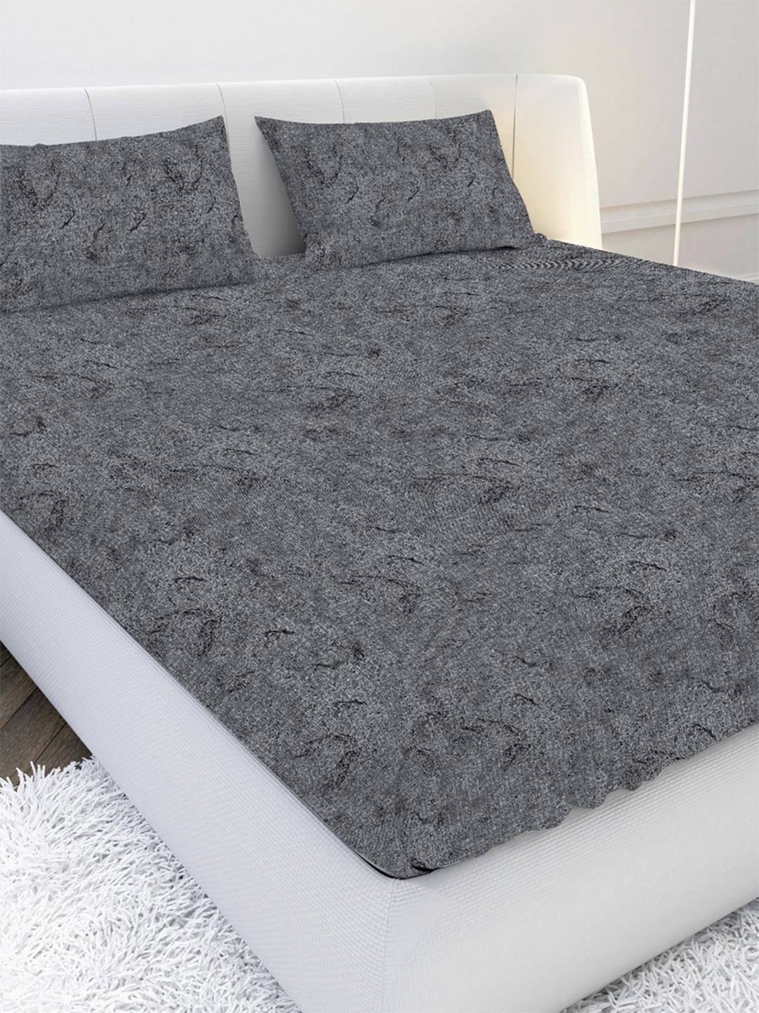 

MAYFAIR HOMES LONDON Grey 210 TC King Bedsheet with 2 Pillow Covers