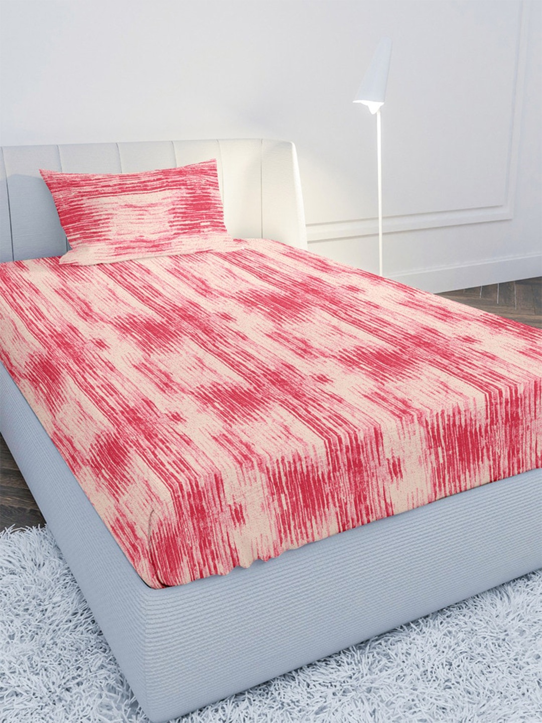 

MAYFAIR HOMES LONDON Pink & White 120 TC Single Bedsheet with 1 Pillow Covers