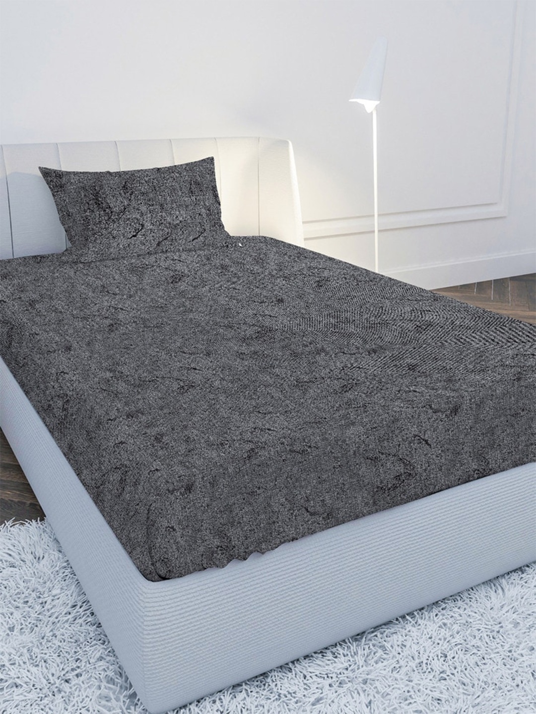 

MAYFAIR HOMES LONDON Grey 210 TC Single Bedsheet with 1 Pillow Covers