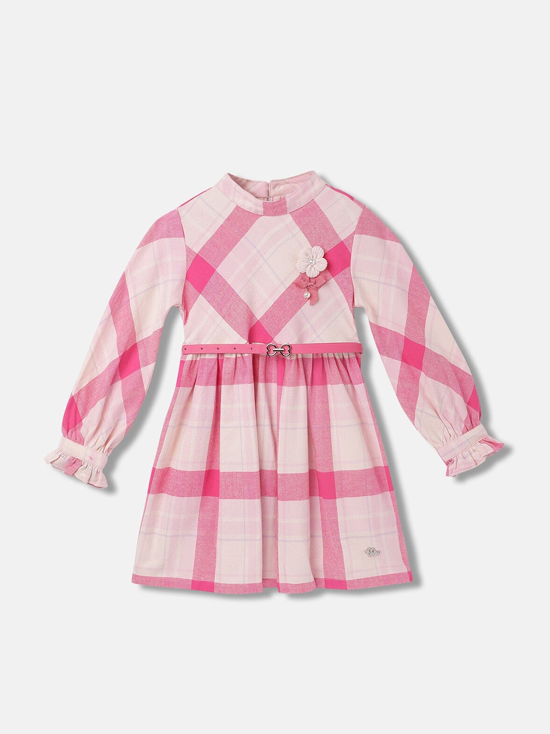 

ELLE Girls Checked Pure Cotton A-Line Dress, Pink