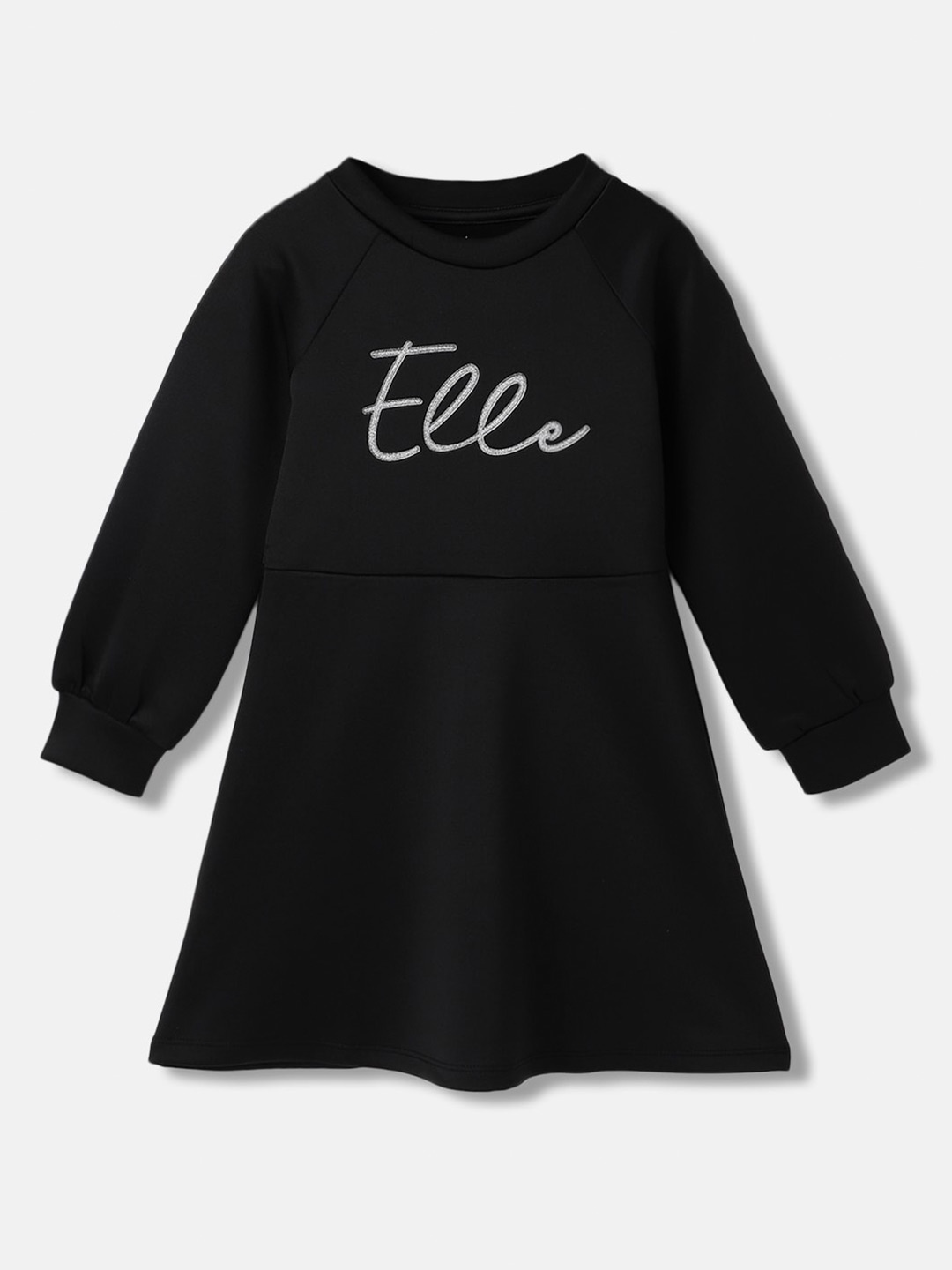 

ELLE Girls Typography Printed A-Line Dress, Black