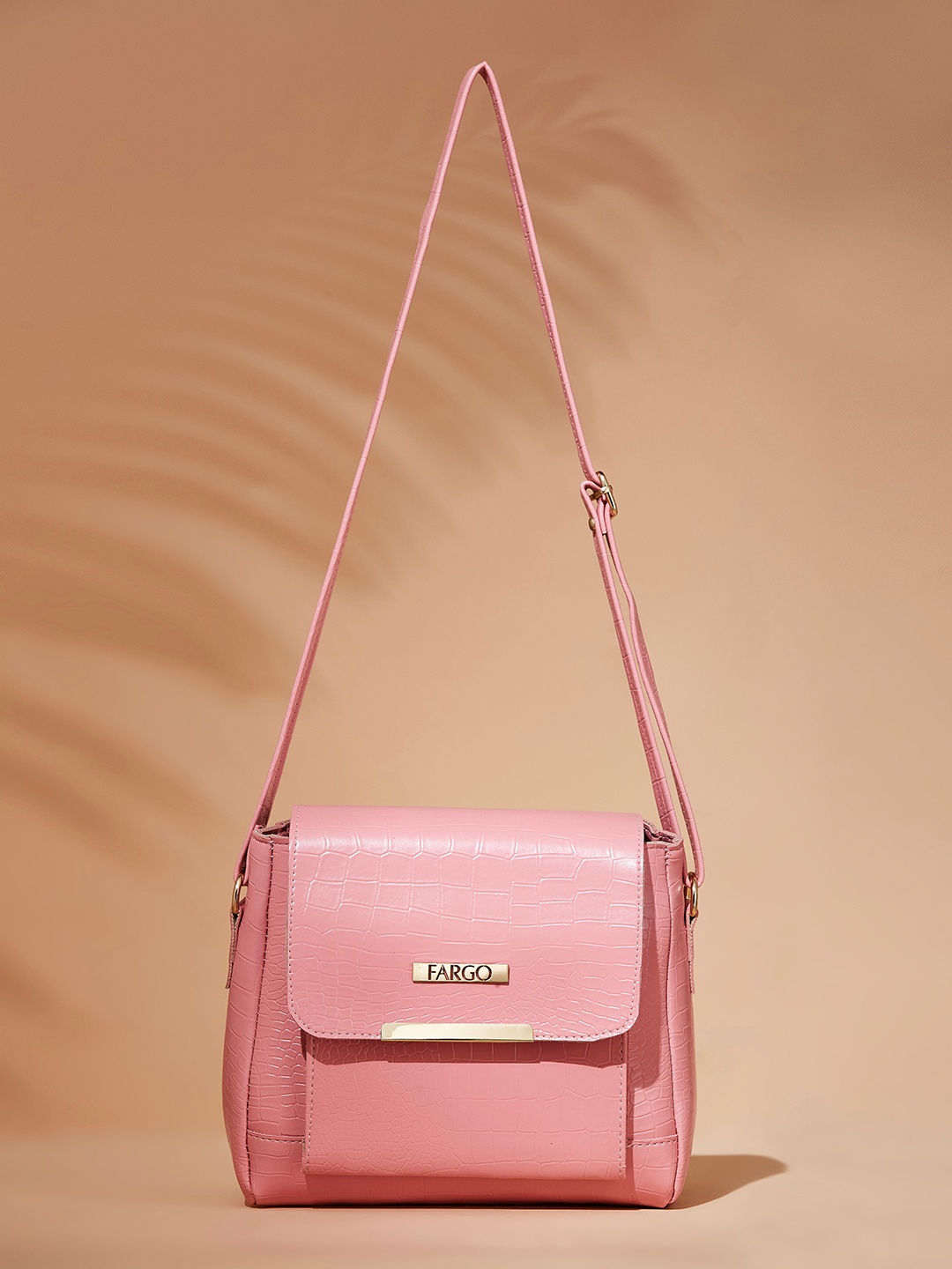 

FARGO PU Textured Oversized Structured Sling Bag, Pink