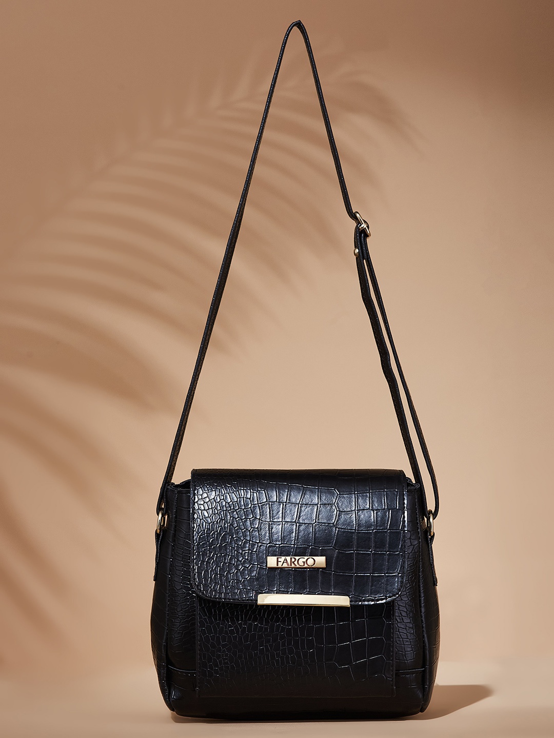 

FARGO PU Textured Oversized Structured Sling Bag, Black