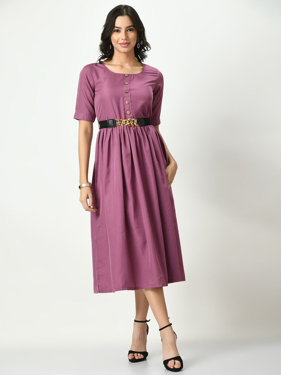 

KALINI Round Neck Crepe Fit & Flare Midi Dress, Lavender