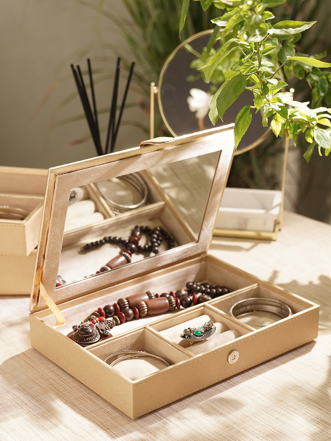 

Pure Home and Living Gold Toned Faux Leather Jewellery Box