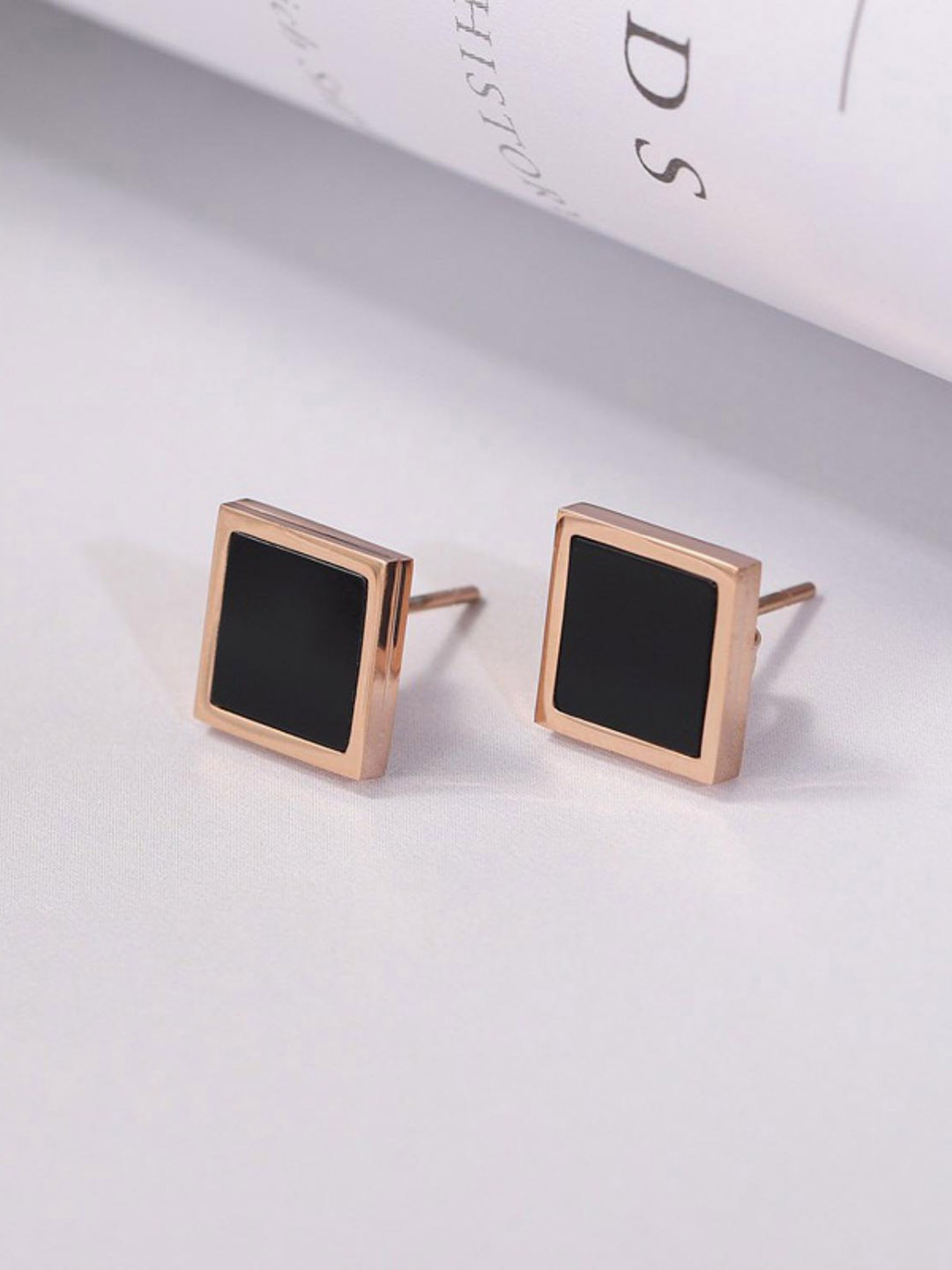 

MYKI Stainless Steel Rose Gold Plated Square Stud Earrings