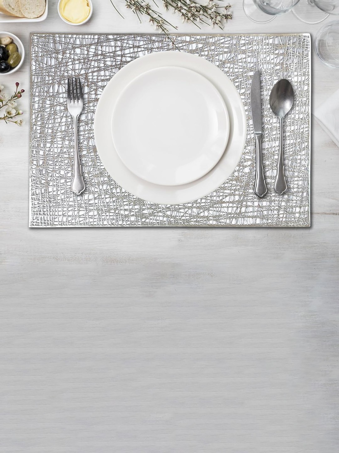 

Dakshya Industries Silver Toned 6 Pieces Rectangular Kitchen Table Placemats