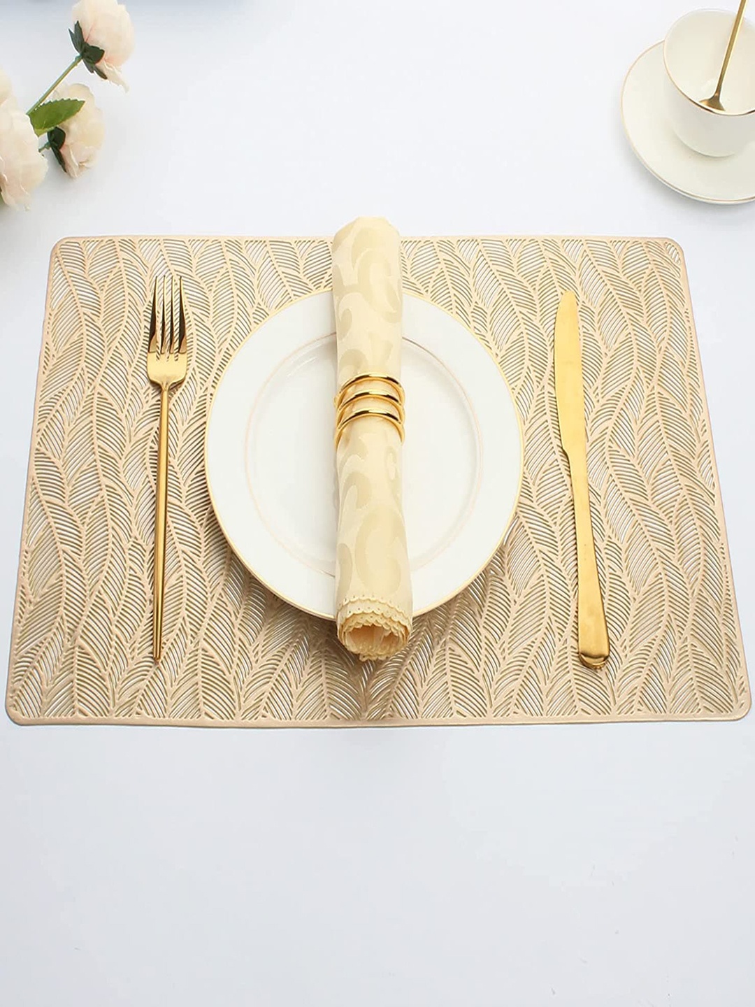 

Dakshya Industries Gold Toned 6 Pieces Rectangular Kitchen Table Placemats