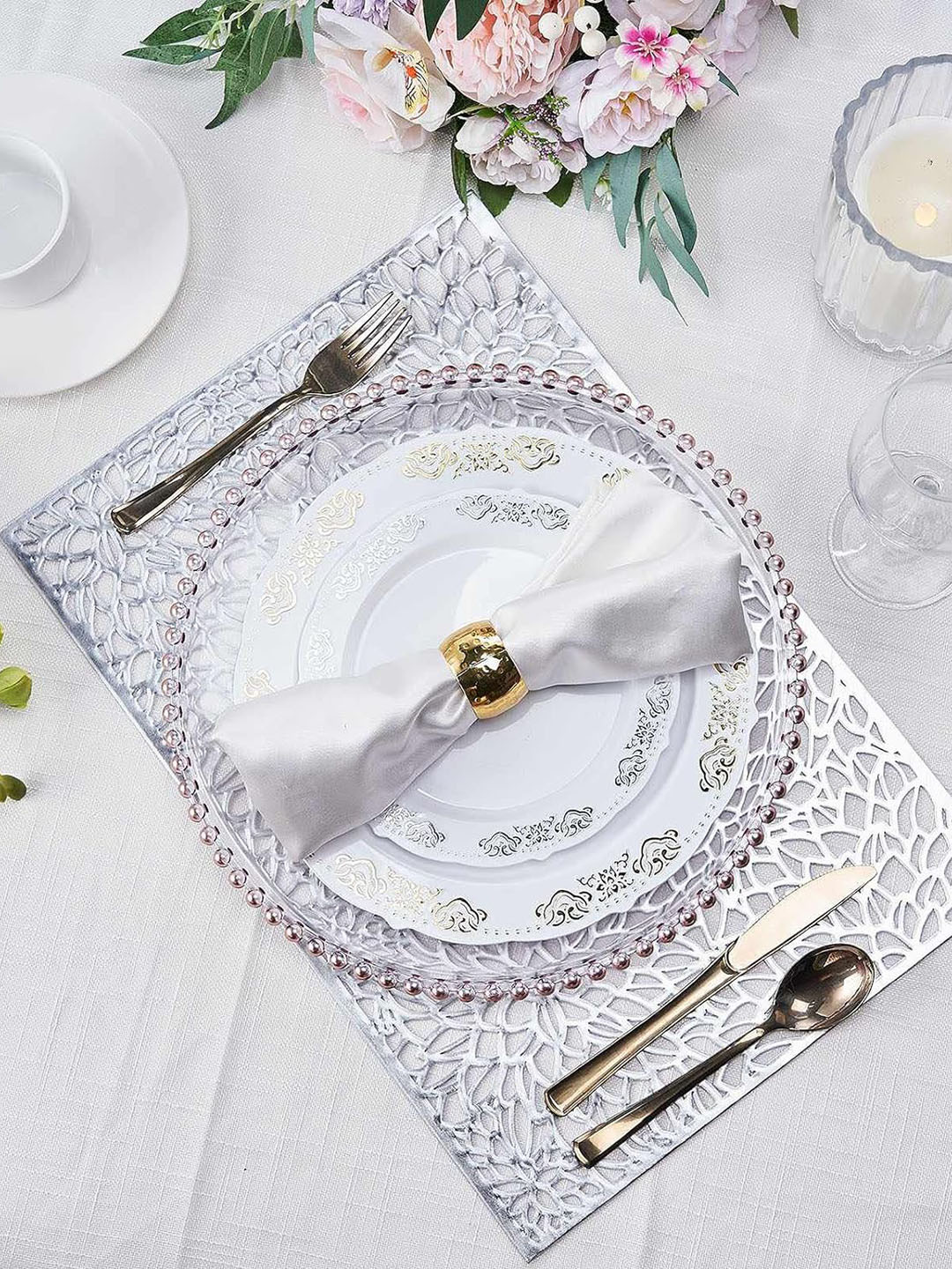 

Dakshya Industries Silver Toned 6 Pieces Rectangular Kitchen Table Placemats