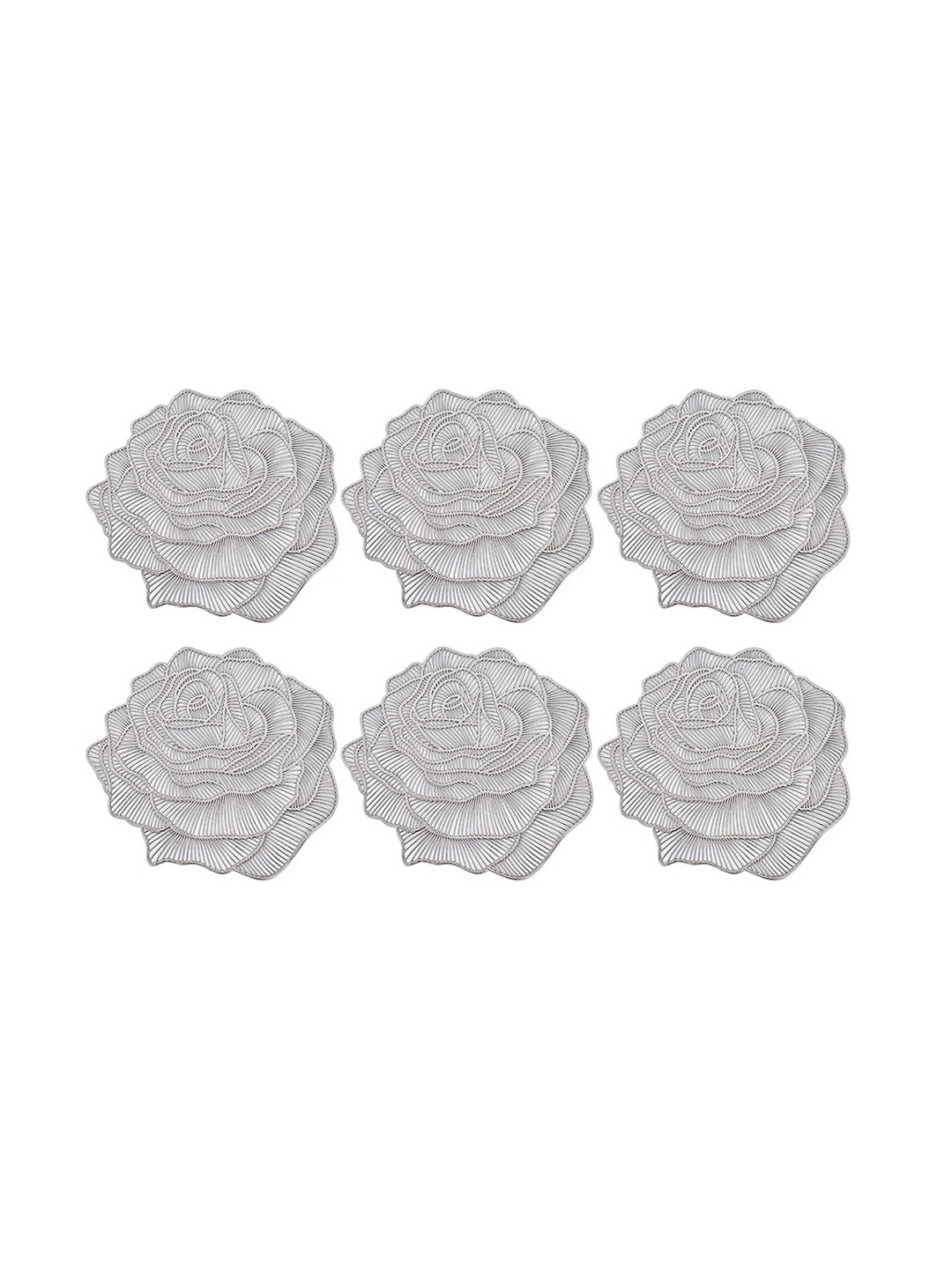 

Dakshya Industries Grey 6 Pieces Round Kitchen Table Placemats, Silver