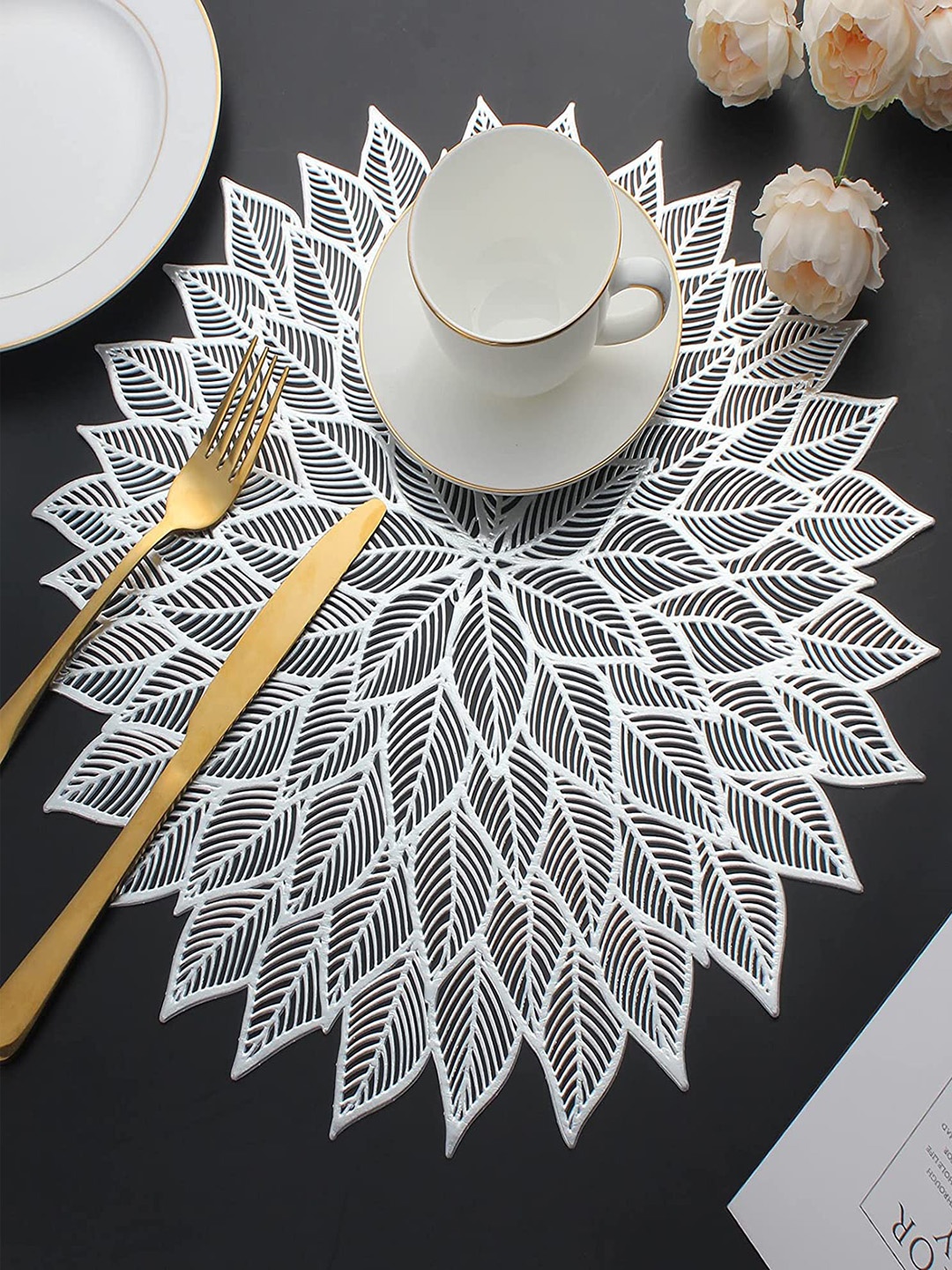 

Dakshya Industries Silver Toned 6 Pieces Round Kitchen Table Placemats