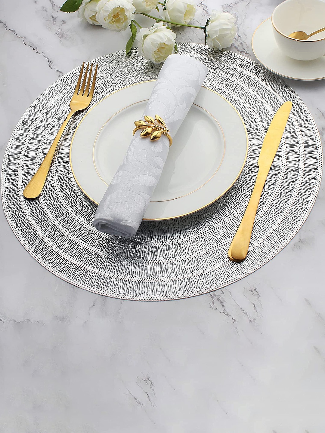 

Dakshya Industries Silver Toned 6 Pieces Round Dripping Table Placemats