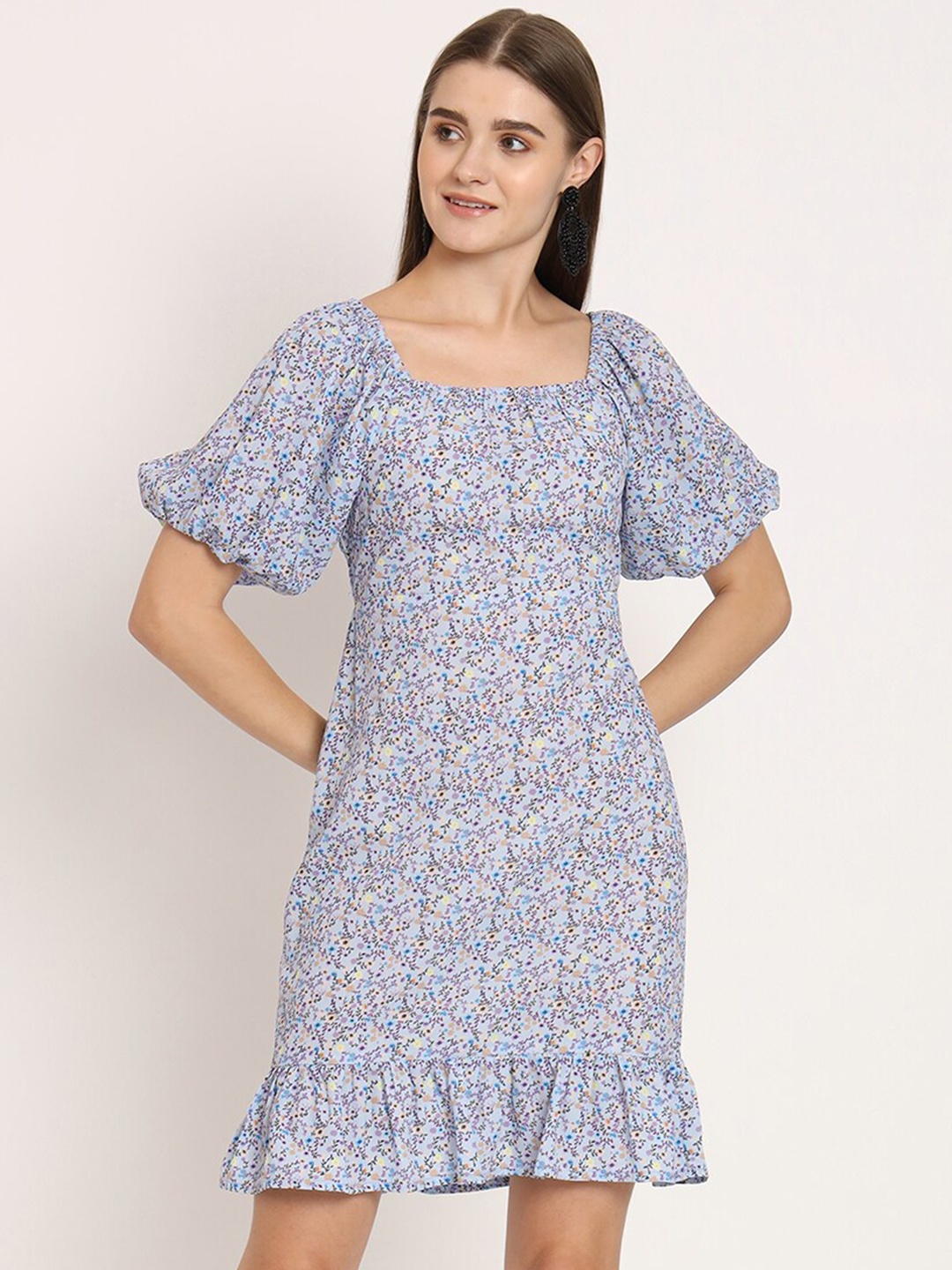 

Moomaya Floral Printed Puff Sleeve Sheath Dress, Lavender