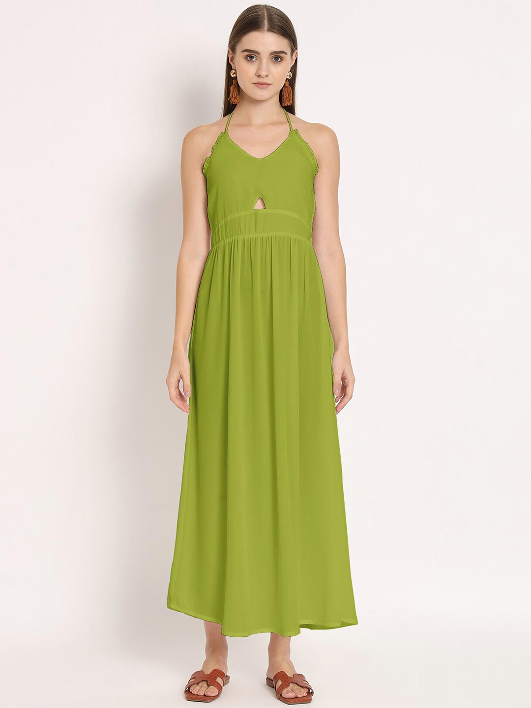 

Moomaya Halter Neck Cut-Out A-line Maxi Dress, Green