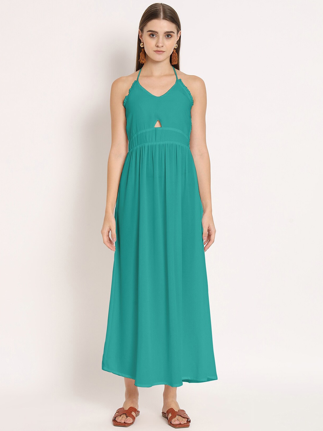 

Moomaya Sleeveless Cut-Out Detail Georgette Maxi Dress, Teal