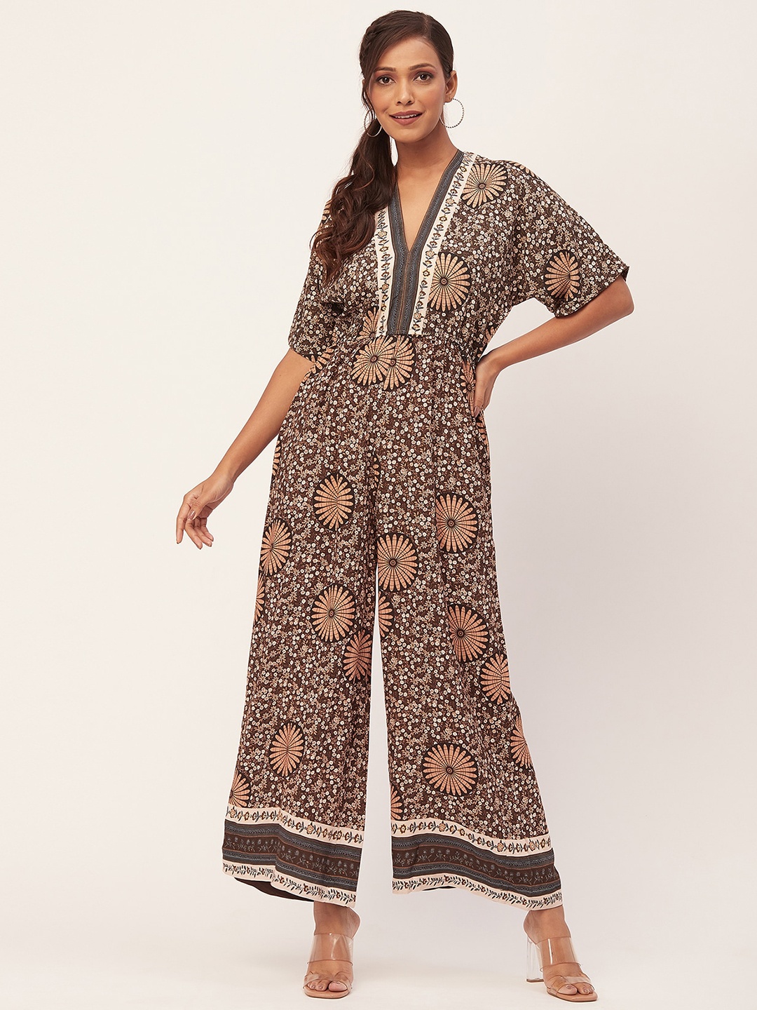 

Moomaya Floral Printed Basic Jumpsuit, Brown