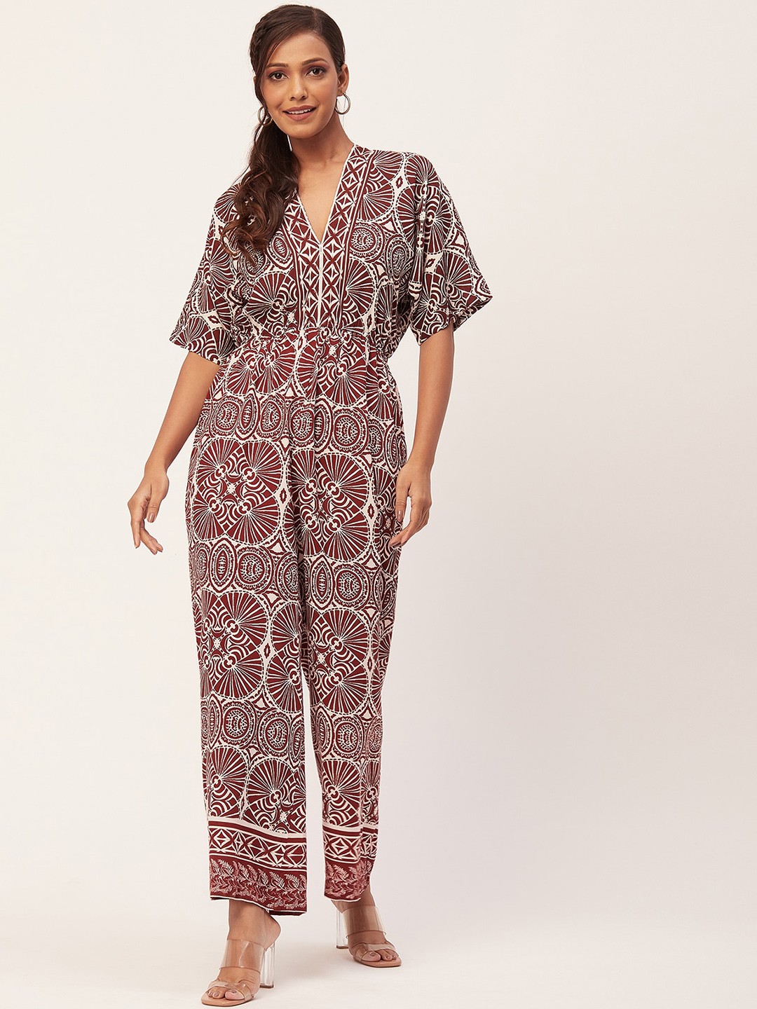 

Moomaya Abstract Printed Basic Jumpsuit, Brown