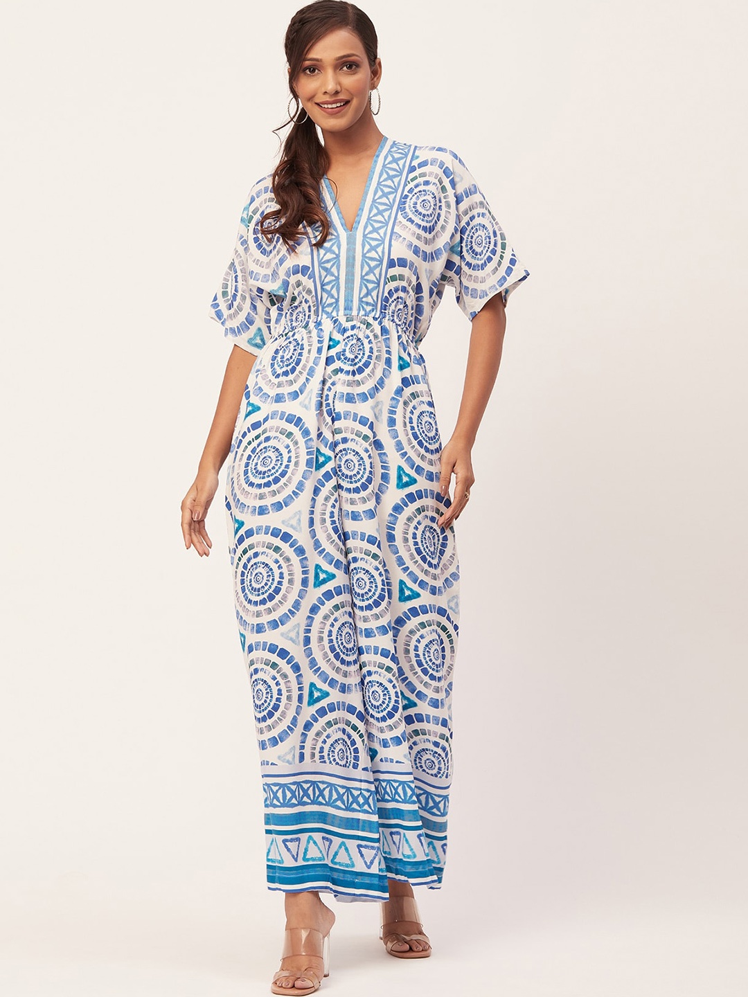 

Moomaya Printed V-Neck Basic Jumpsuit, Blue