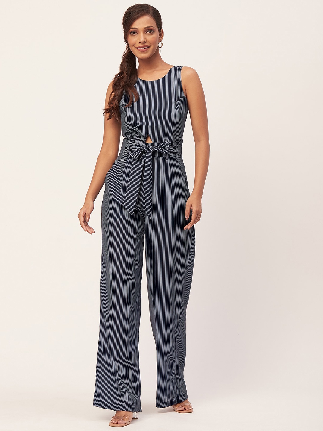 

Moomaya Striped Cut Outs Detail Basic Jumpsuit, Blue