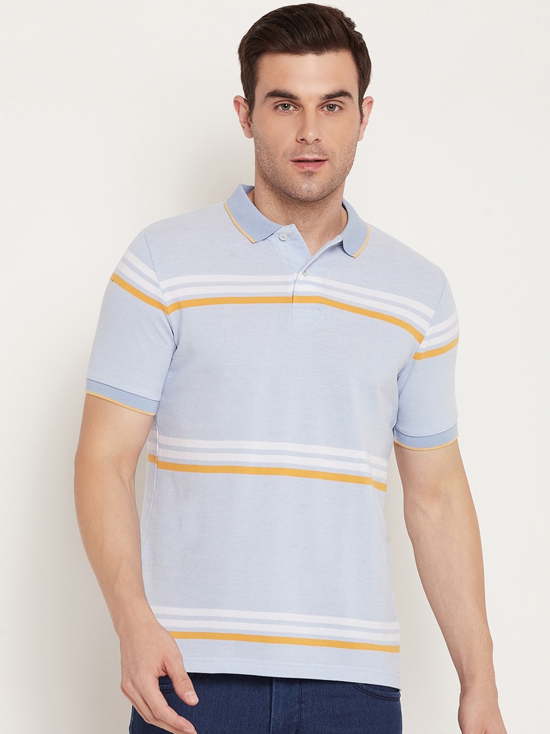 

Austin wood Striped Polo Collar Slim Fit Cotton T-shirt, Blue