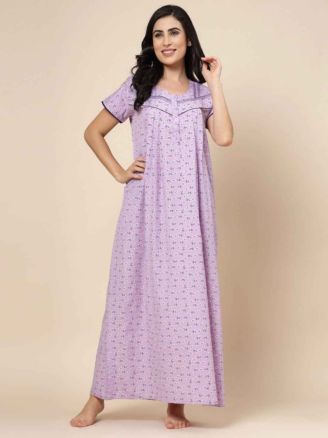 

Sweet Dreams Purple Printed Maxi Nightdress