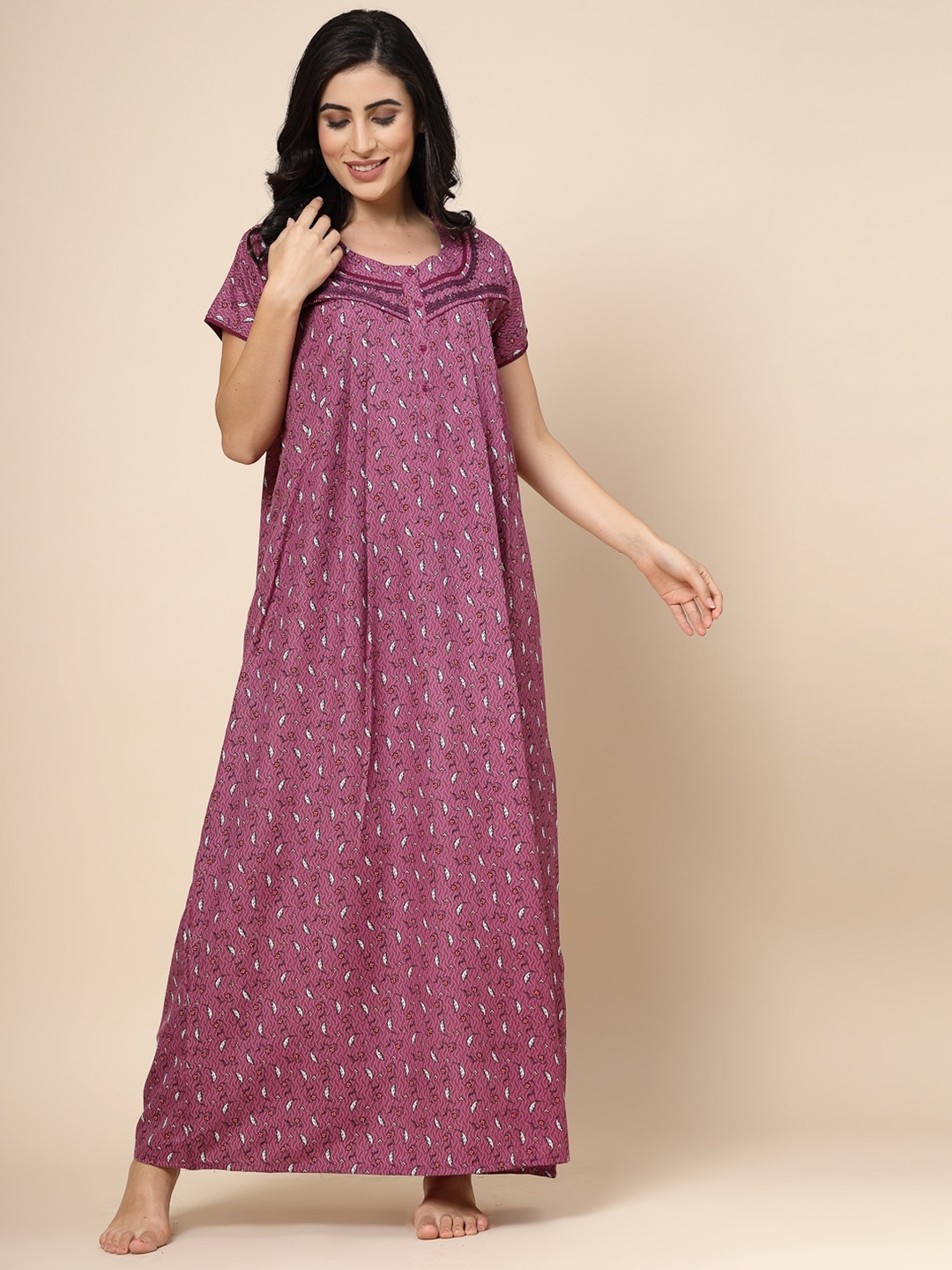 

Sweet Dreams Purple Printed Maxi Nightdress