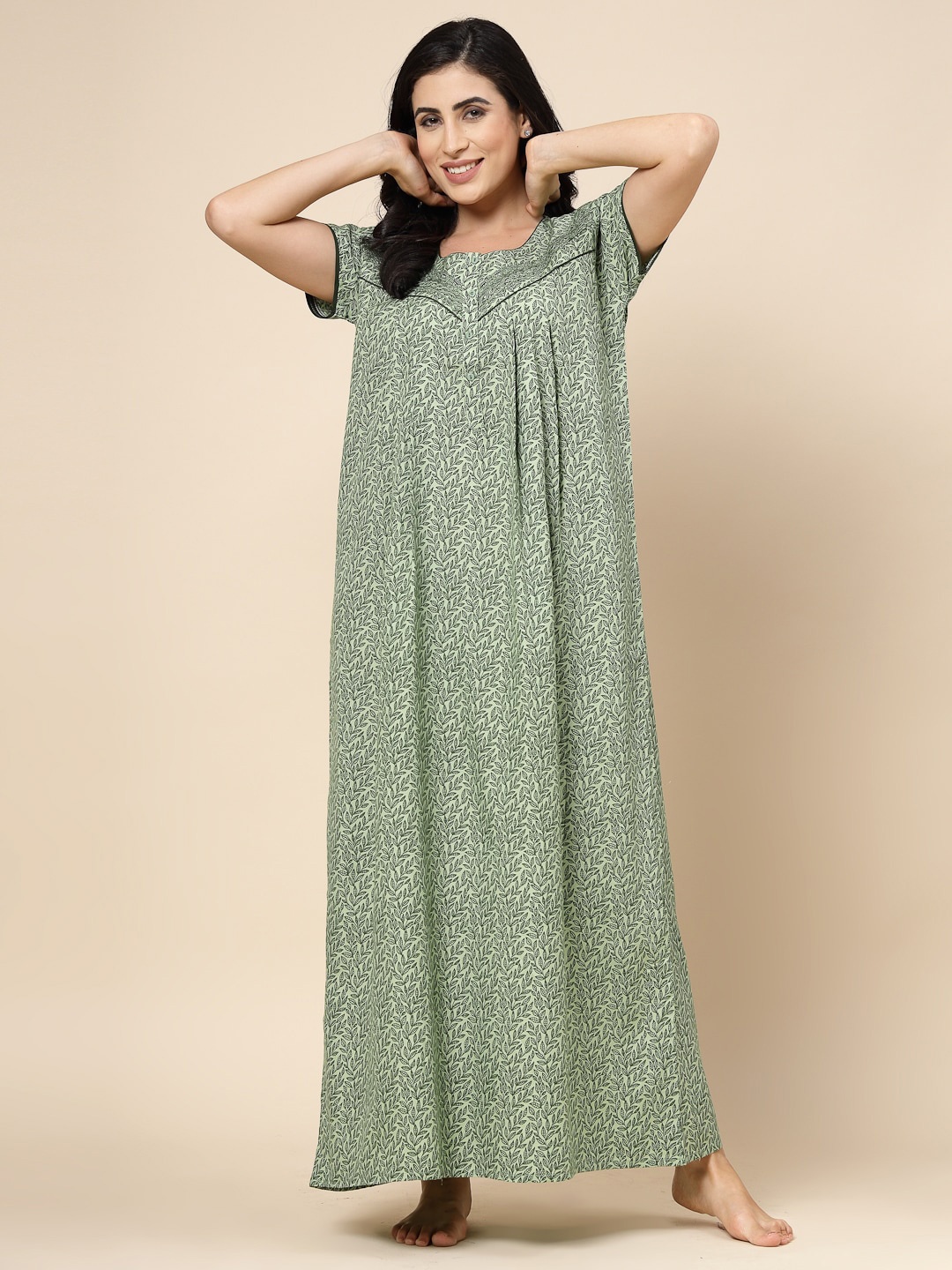

Sweet Dreams Green Printed Maxi Nightdress