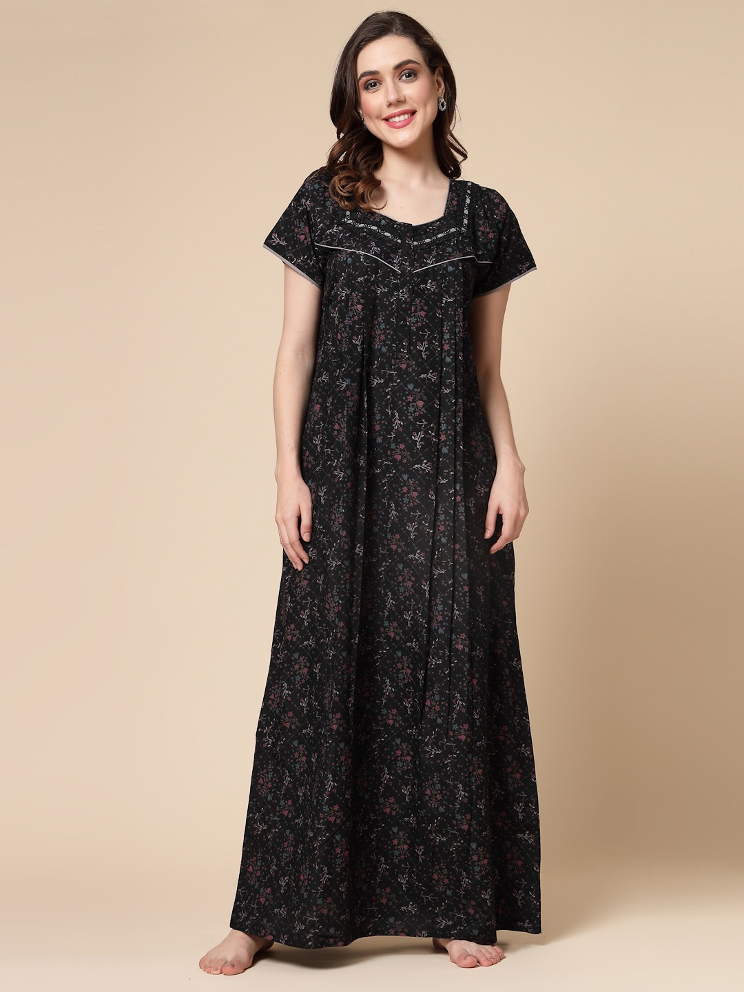 

Sweet Dreams Black Printed Maxi Nightdress